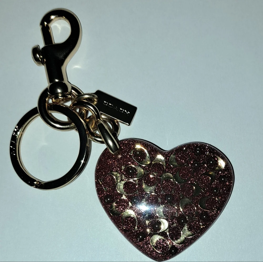 Coach Glitter Heart Keychain Bag Charm NWOT